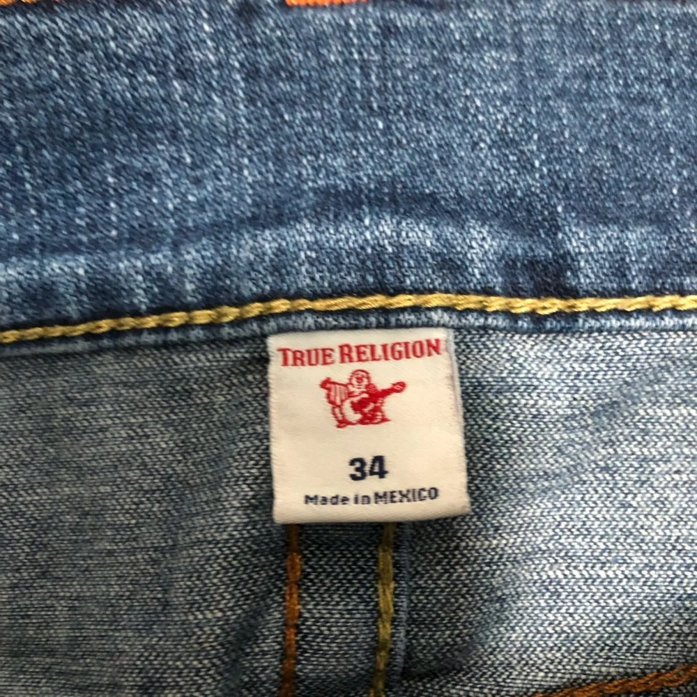 True Religion Rocco Relaxed Skinny Jeans Mens Size 34 Blue Medium Wash Stitch